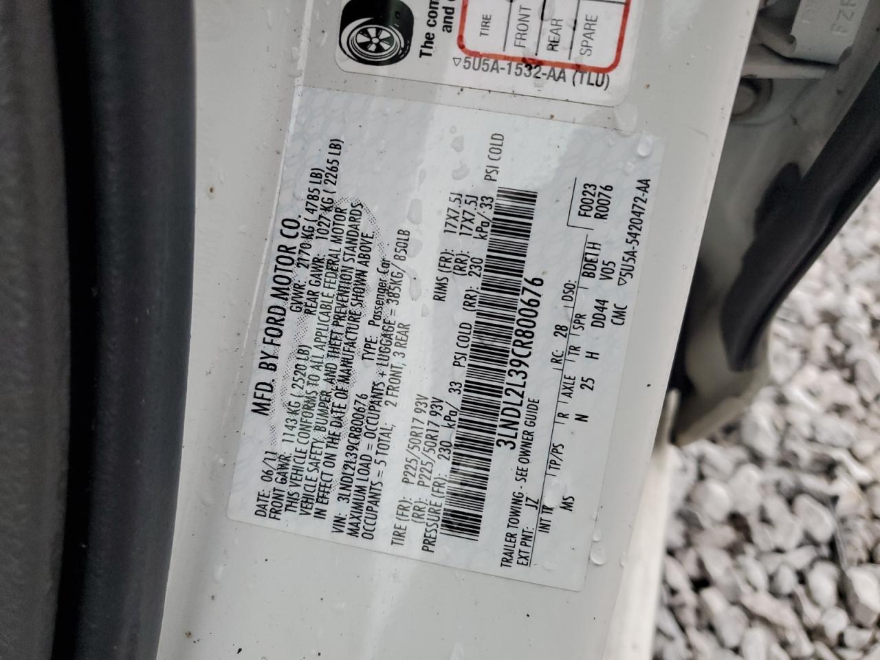 2012 Lincoln Mkz Hybrid VIN: 3LNDL2L39CR800676 Lot: 94072895