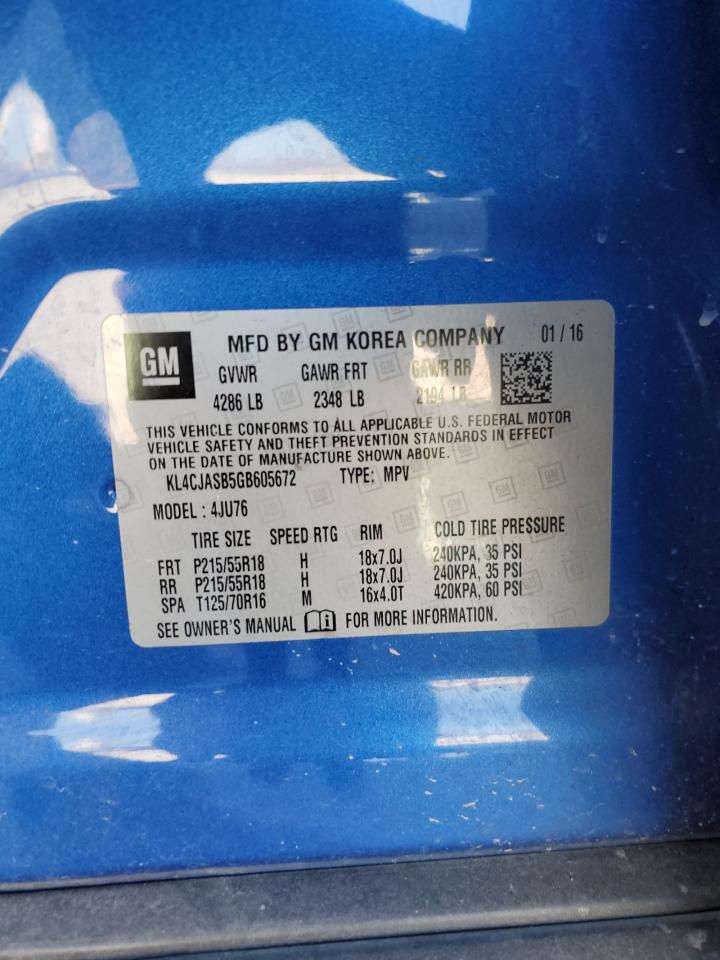 2016 Buick Encore VIN: KL4CJASB5GB605672 Lot: 92402235