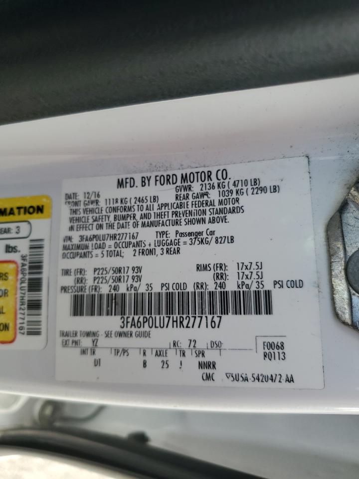 2017 Ford Fusion Se Hybrid VIN: 3FA6P0LU7HR277167 Lot: 91313435