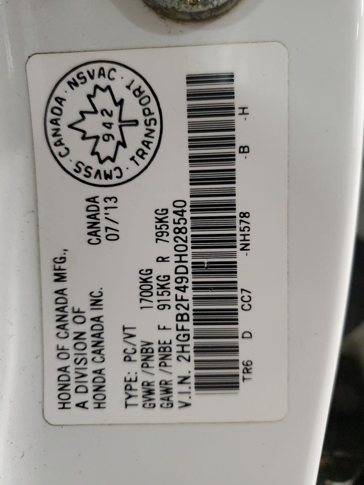 2013 Honda Civic Lx VIN: 2HGFB2F49DH028540 Lot: 93009605