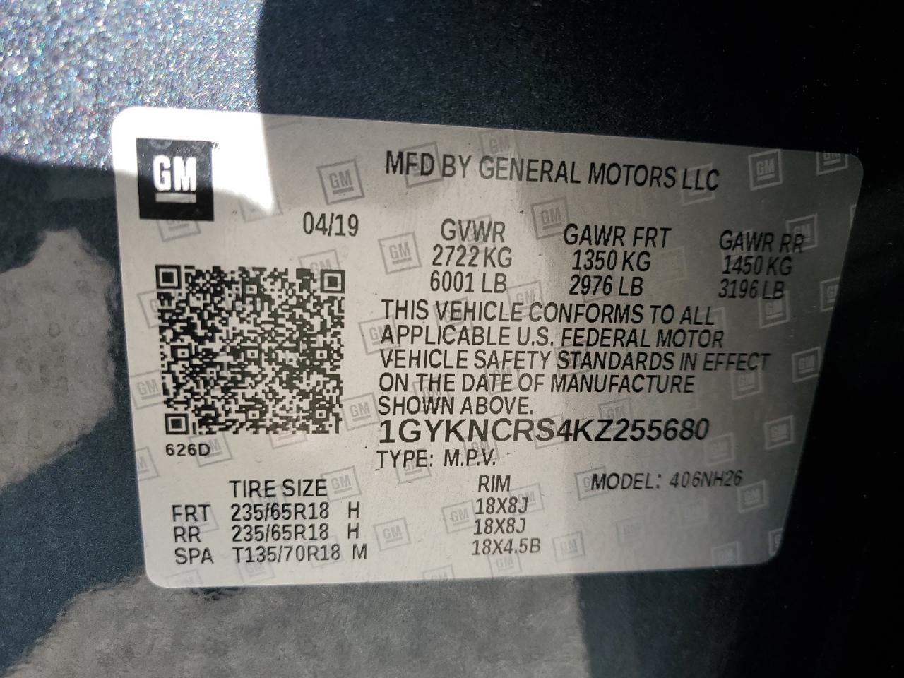 2019 Cadillac Xt5 Luxury VIN: 1GYKNCRS4KZ255680 Lot: 91200165