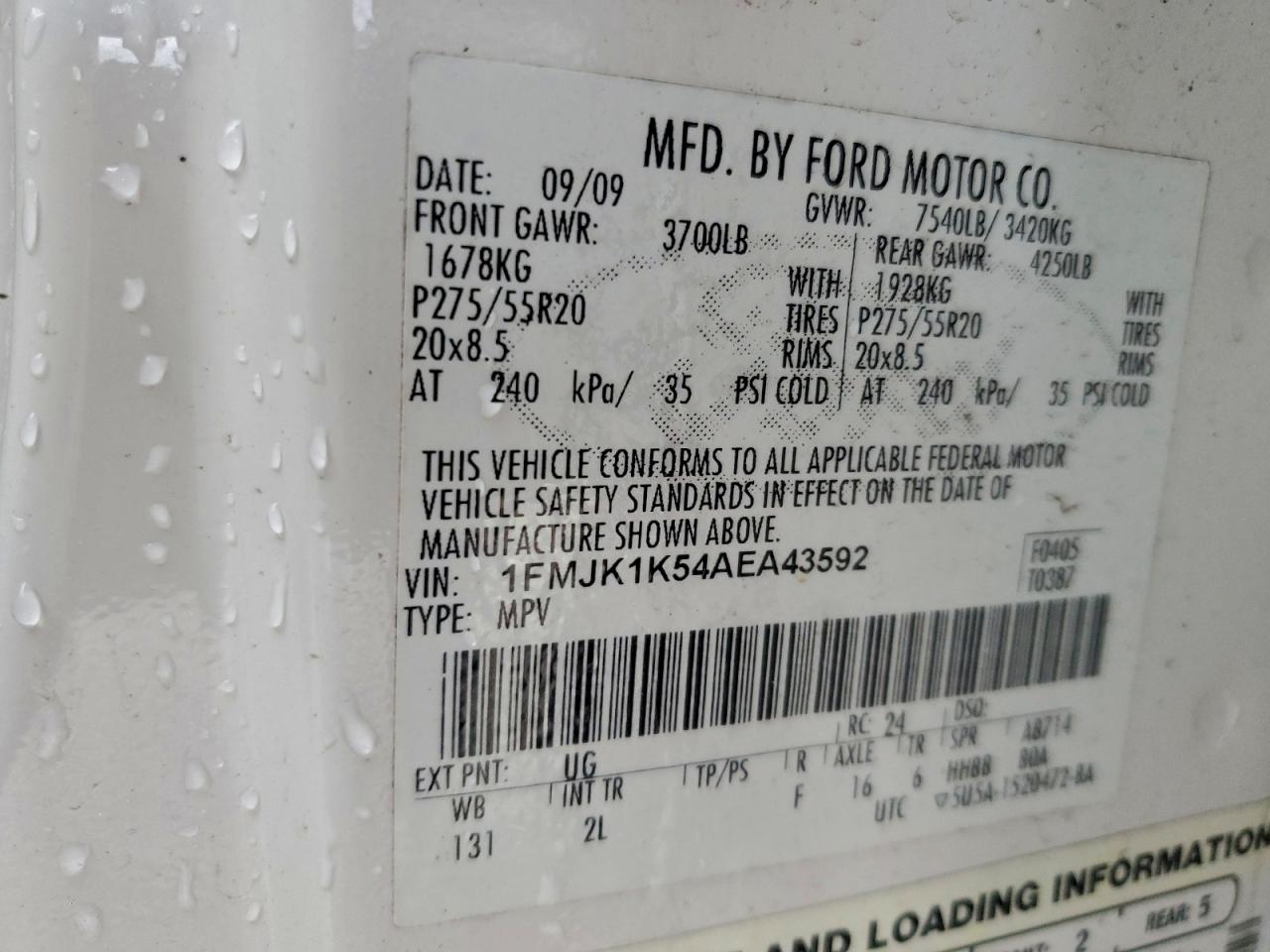 2010 Ford Expedition El Limited VIN: 1FMJK1K54AEA43592 Lot: 93902685