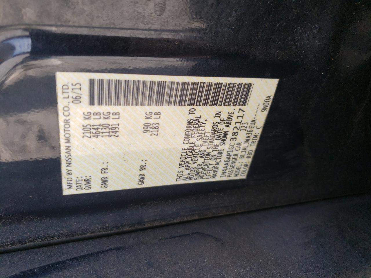 2016 Nissan Maxima 3.5S VIN: 1N4AA6AP1GC382117 Lot: 93446815