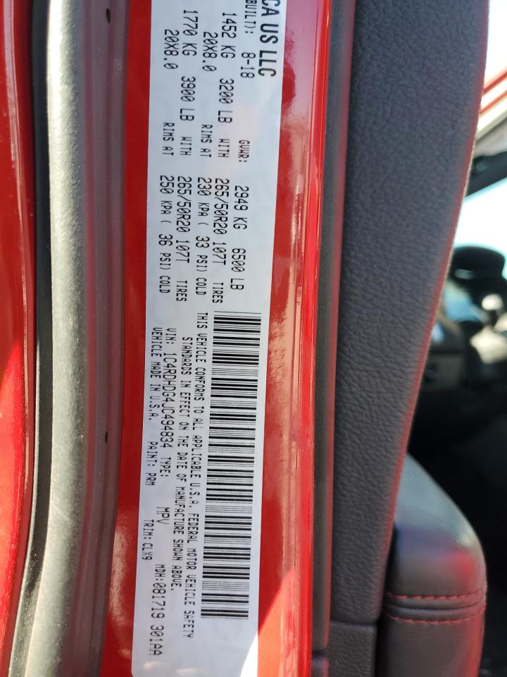 2018 Dodge Durango Gt VIN: 1C4RDHDG4JC494834 Lot: 91284765