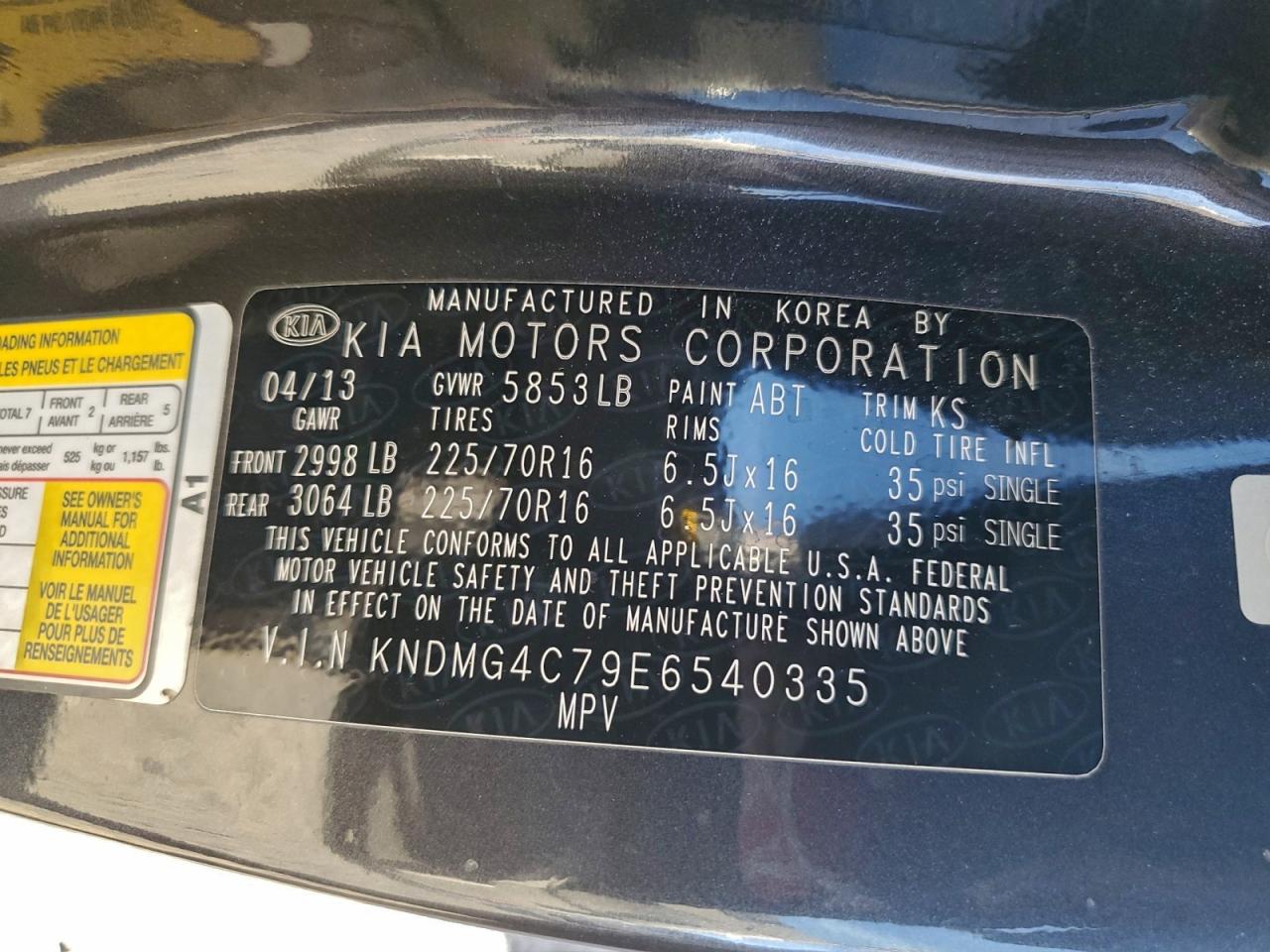 2014 Kia Sedona Lx VIN: KNDMG4C79E6540335 Lot: 94880985