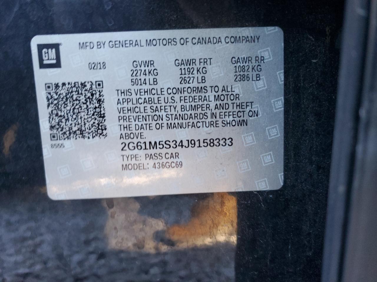 2018 Cadillac Xts Luxury VIN: 2G61M5S34J9158333 Lot: 93232005