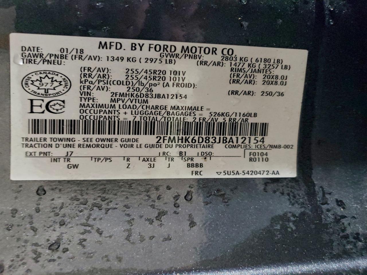 2018 Ford Flex Limited VIN: 2FMHK6D83JBA12154 Lot: 93735155