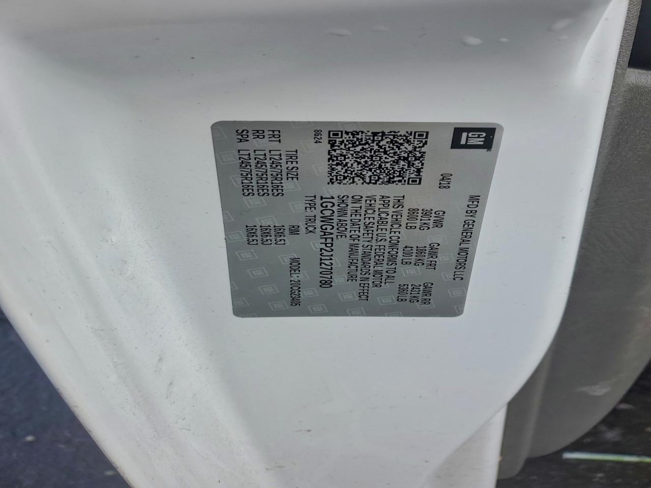 2018 Chevrolet Express G2500 VIN: 1GCWGAFP2J1270780 Lot: 94300605