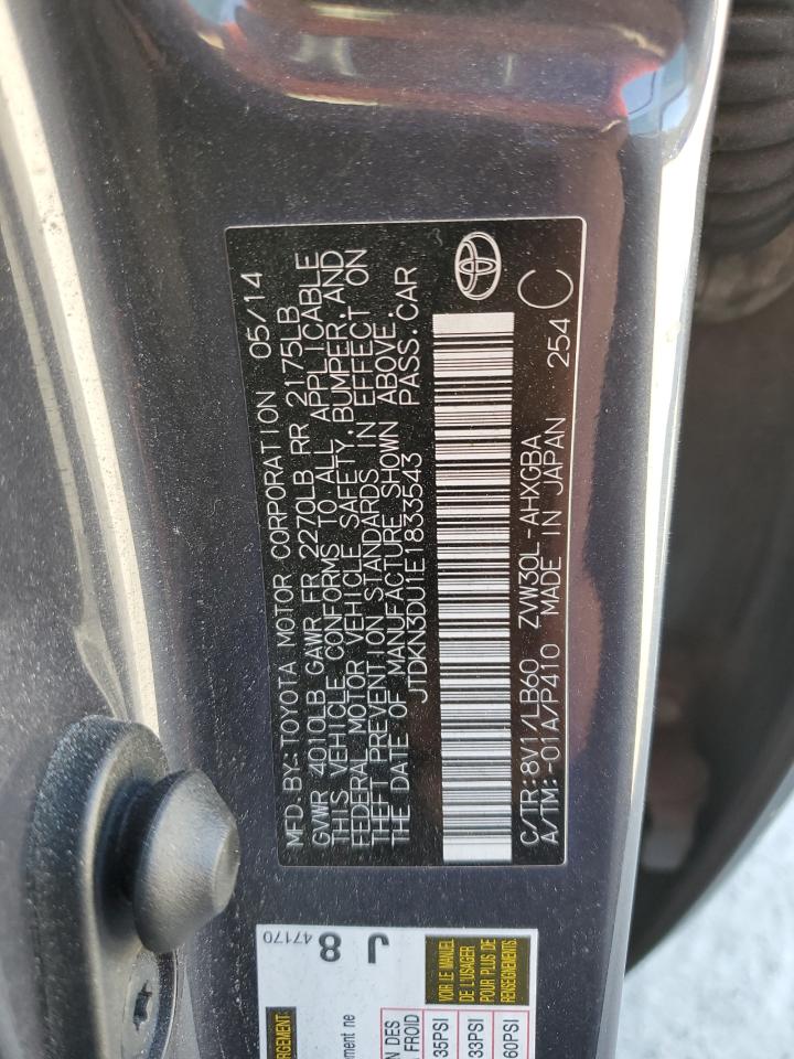 2014 Toyota Prius VIN: JTDKN3DU1E1833543 Lot: 92572675