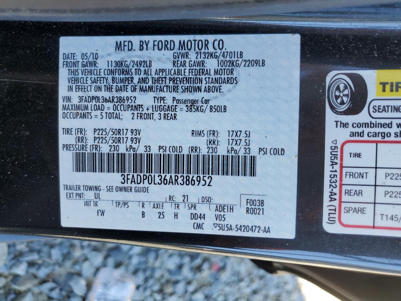 2010 Ford Fusion Hybrid VIN: 3FADP0L36AR386952 Lot: 91677825