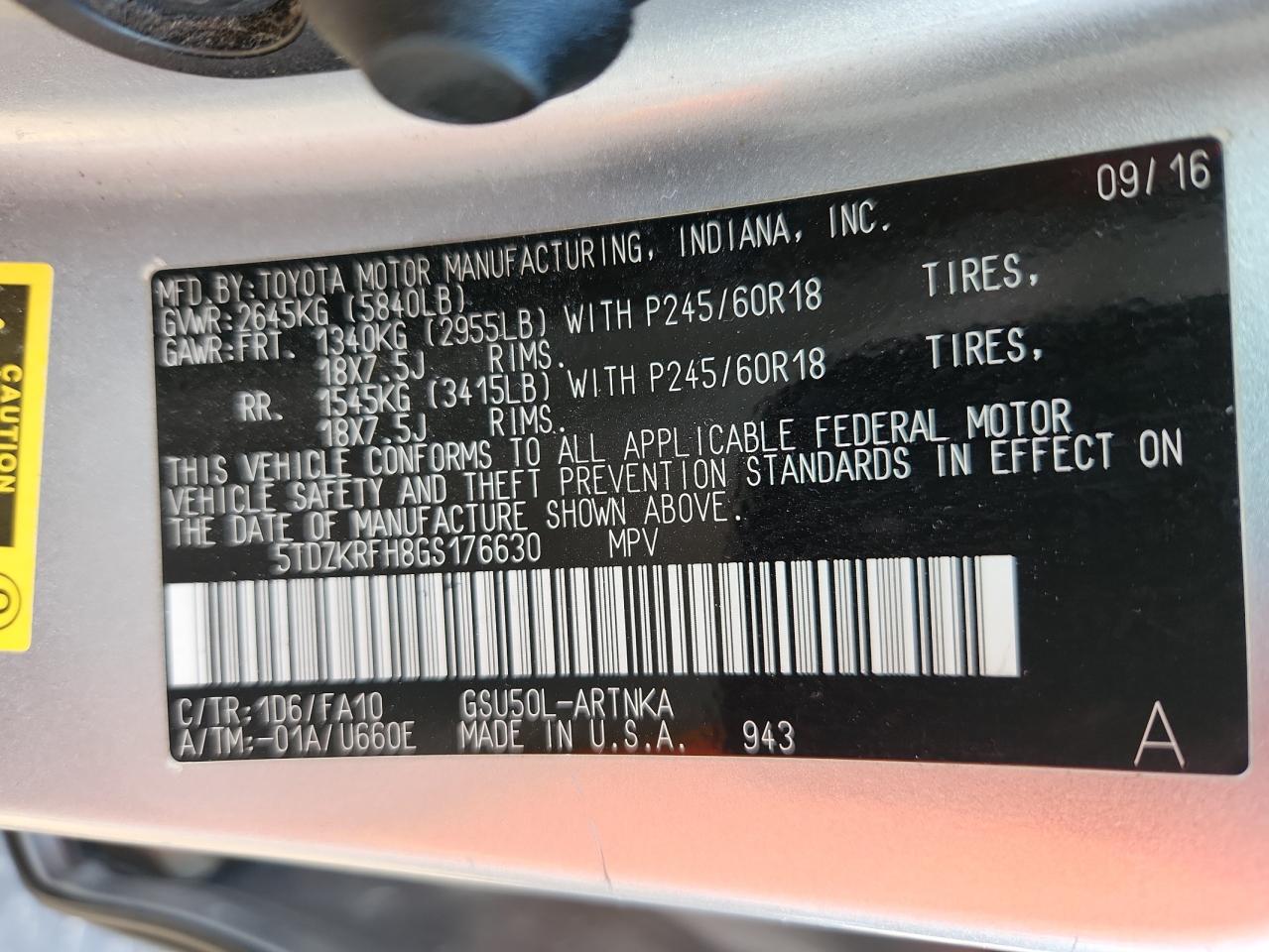 2016 Toyota Highlander Le VIN: 5TDZKRFH8GS176630 Lot: 92232585