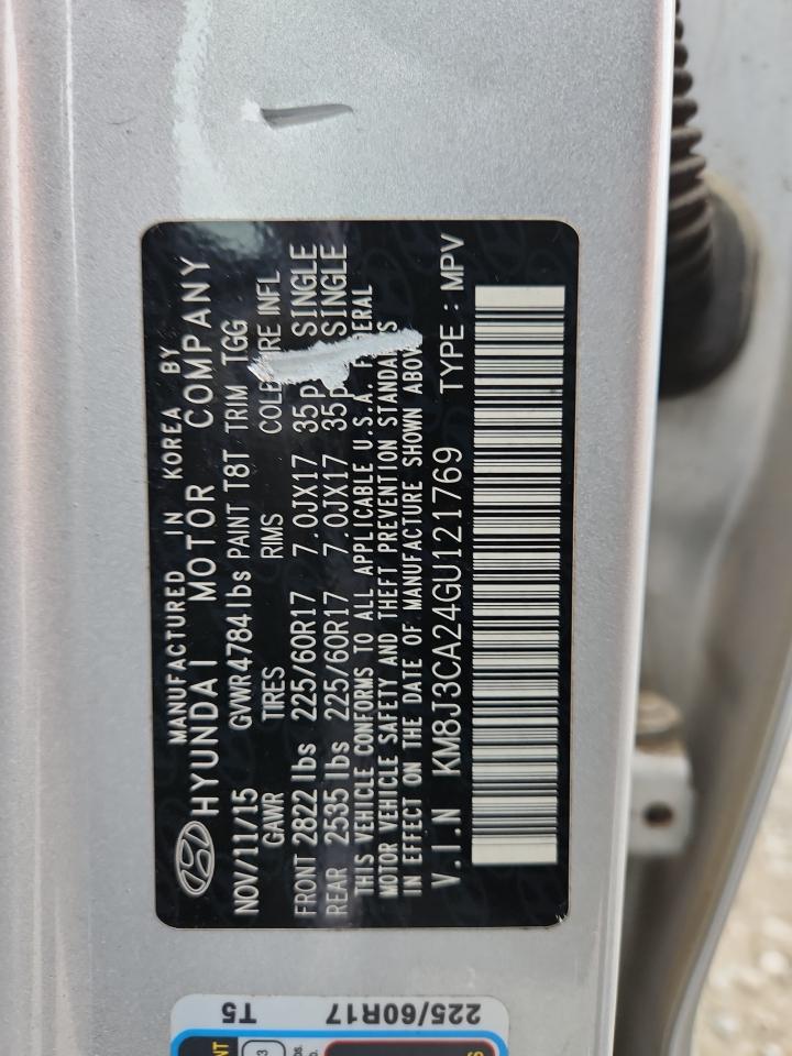 2016 Hyundai Tucson Limited VIN: KM8J3CA24GU121769 Lot: 91043815