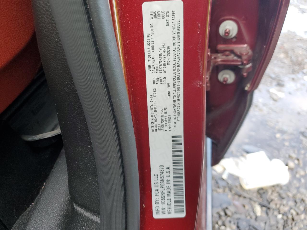 2025 Ram 1500 Rebel VIN: 1C6SRFLP6SN574870 Lot: 92019495