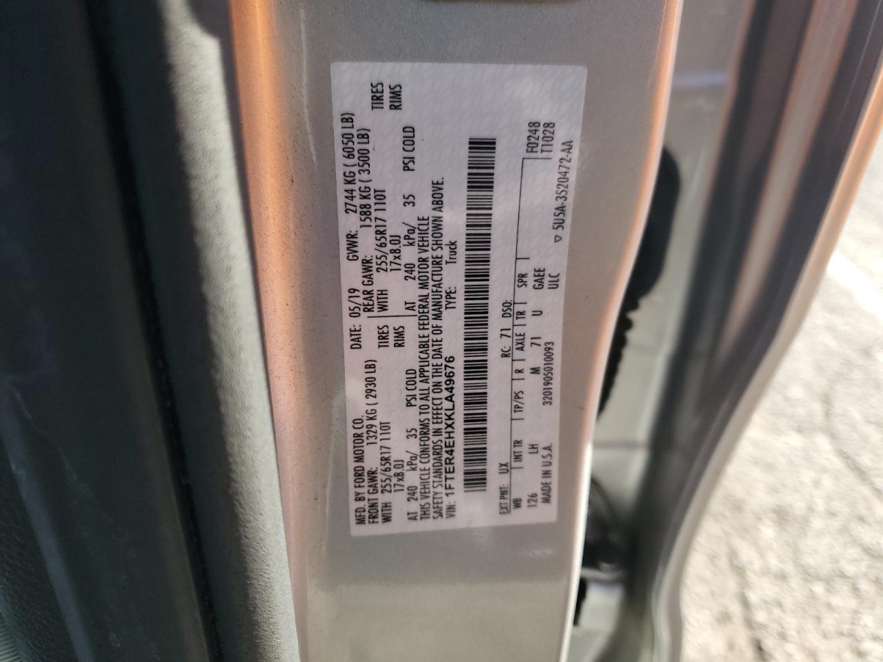 2019 Ford Ranger Xl VIN: 1FTER4EHXKLA49676 Lot: 93512875