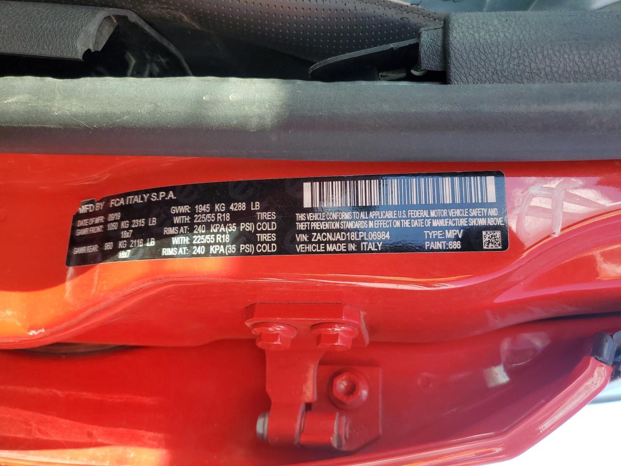 2020 Jeep Renegade Limited VIN: ZACNJAD18LPL06984 Lot: 96181265