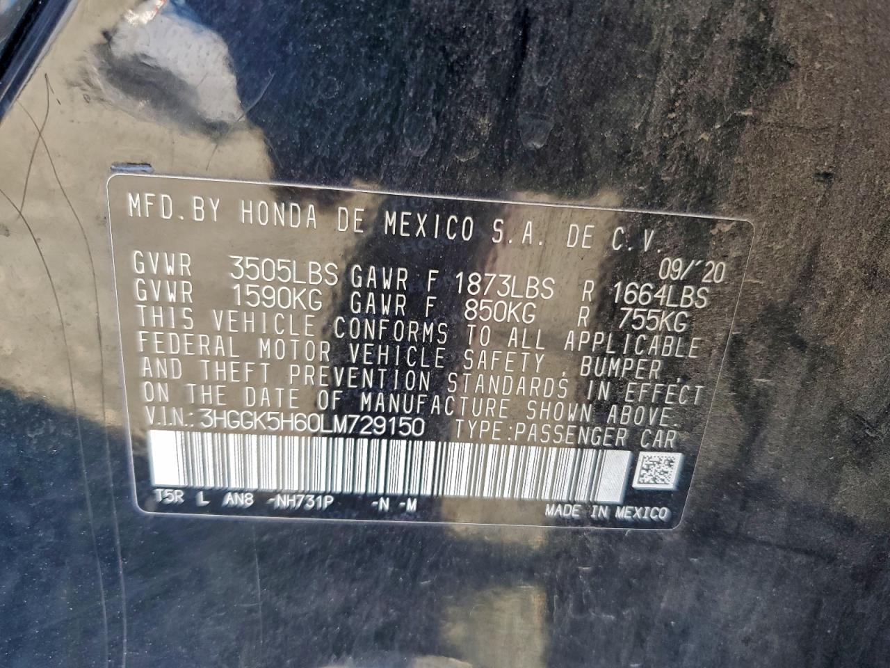 2020 Honda Fit Sport VIN: 3HGGK5H60LM729150 Lot: 93479475
