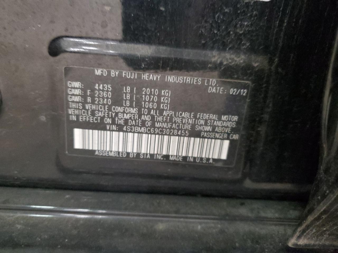 2012 Subaru Legacy 2.5I Premium VIN: 4S3BMBC69C3028455 Lot: 93119965