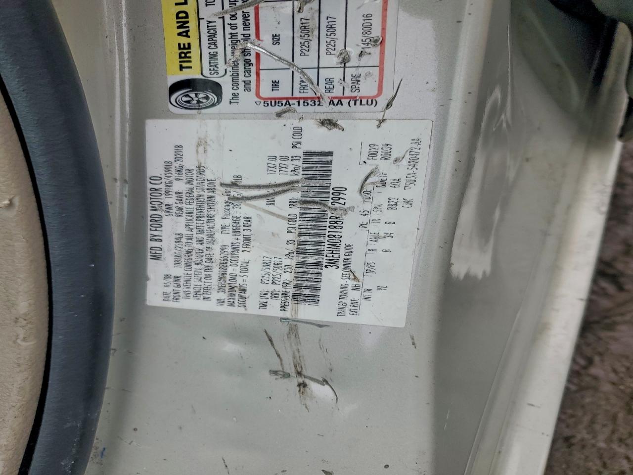 2008 Mercury Milan Premier VIN: 3MEHM08188R662990 Lot: 93507765