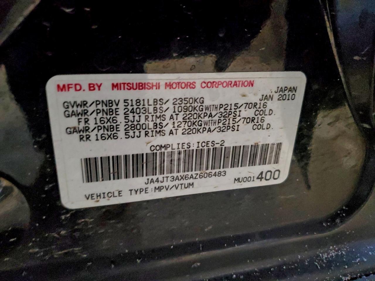 2010 Mitsubishi Outlander Xls VIN: JA4JT3AX6AZ606483 Lot: 94544925