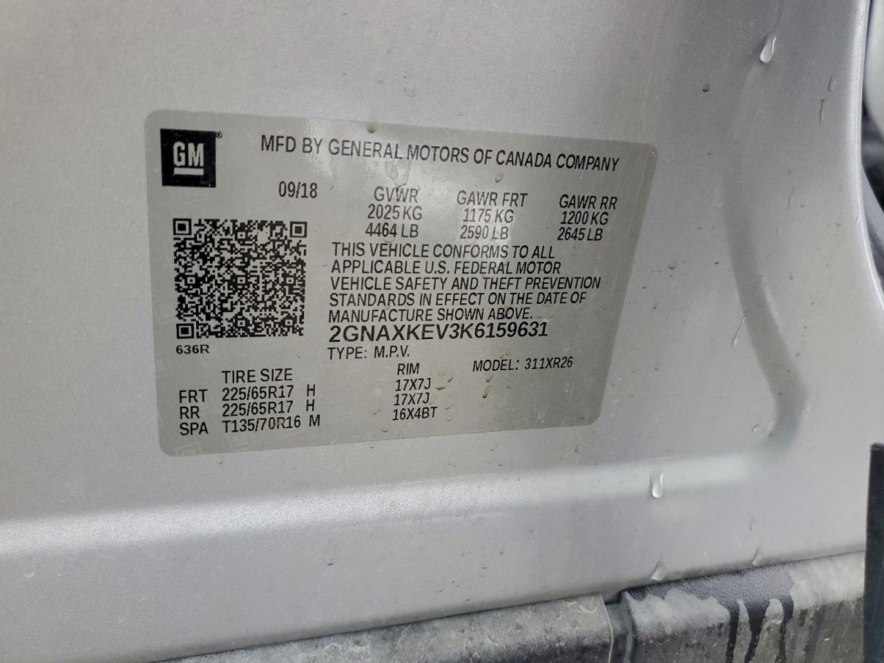 2019 Chevrolet Equinox Lt VIN: 2GNAXKEV3K6159631 Lot: 94185765