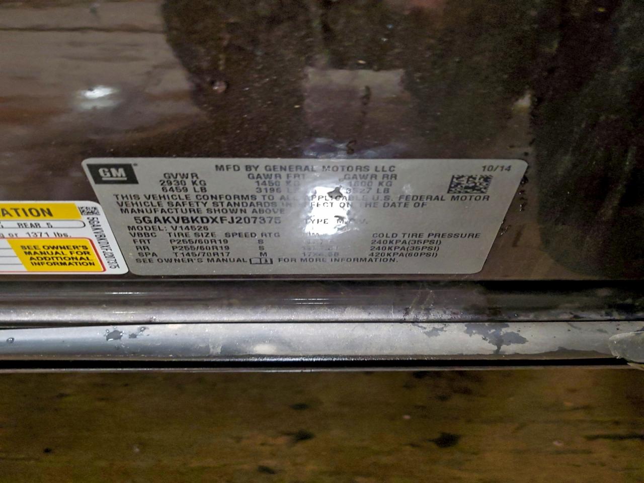 2015 Buick Enclave VIN: 5GAKVBKDXFJ207375 Lot: 94253255