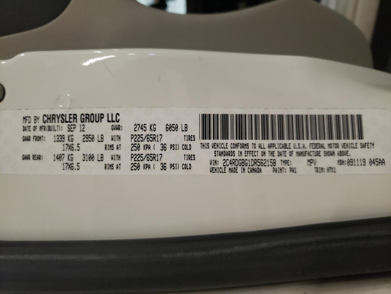 2013 Dodge Grand Caravan Se VIN: 2C4RDGBG1DR562158 Lot: 92222365