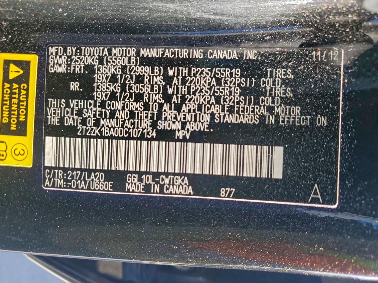 2013 Lexus Rx 350 VIN: 2T2ZK1BA0DC107134 Lot: 91489175