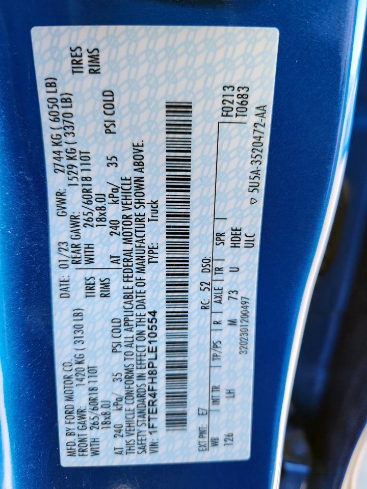 2023 Ford Ranger Xl VIN: 1FTER4FH8PLE10554 Lot: 92426765