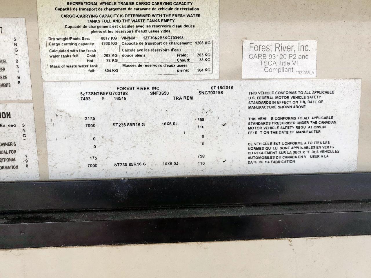 2019 Fore Forest River VIN: 5ZT3SN2B5KG703190 Lot: 92675035