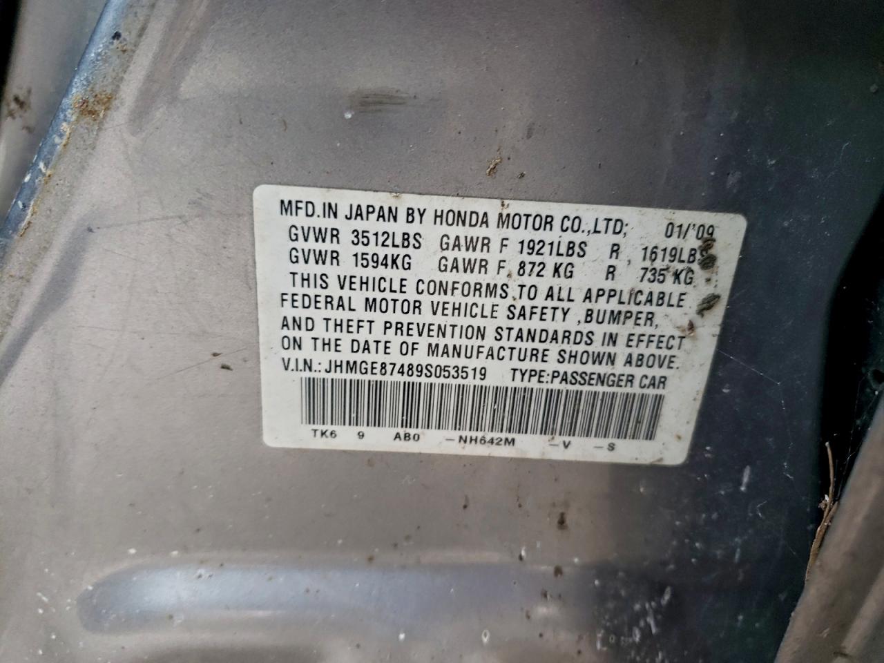 2009 Honda Fit Sport VIN: JHMGE87489S053519 Lot: 94433215