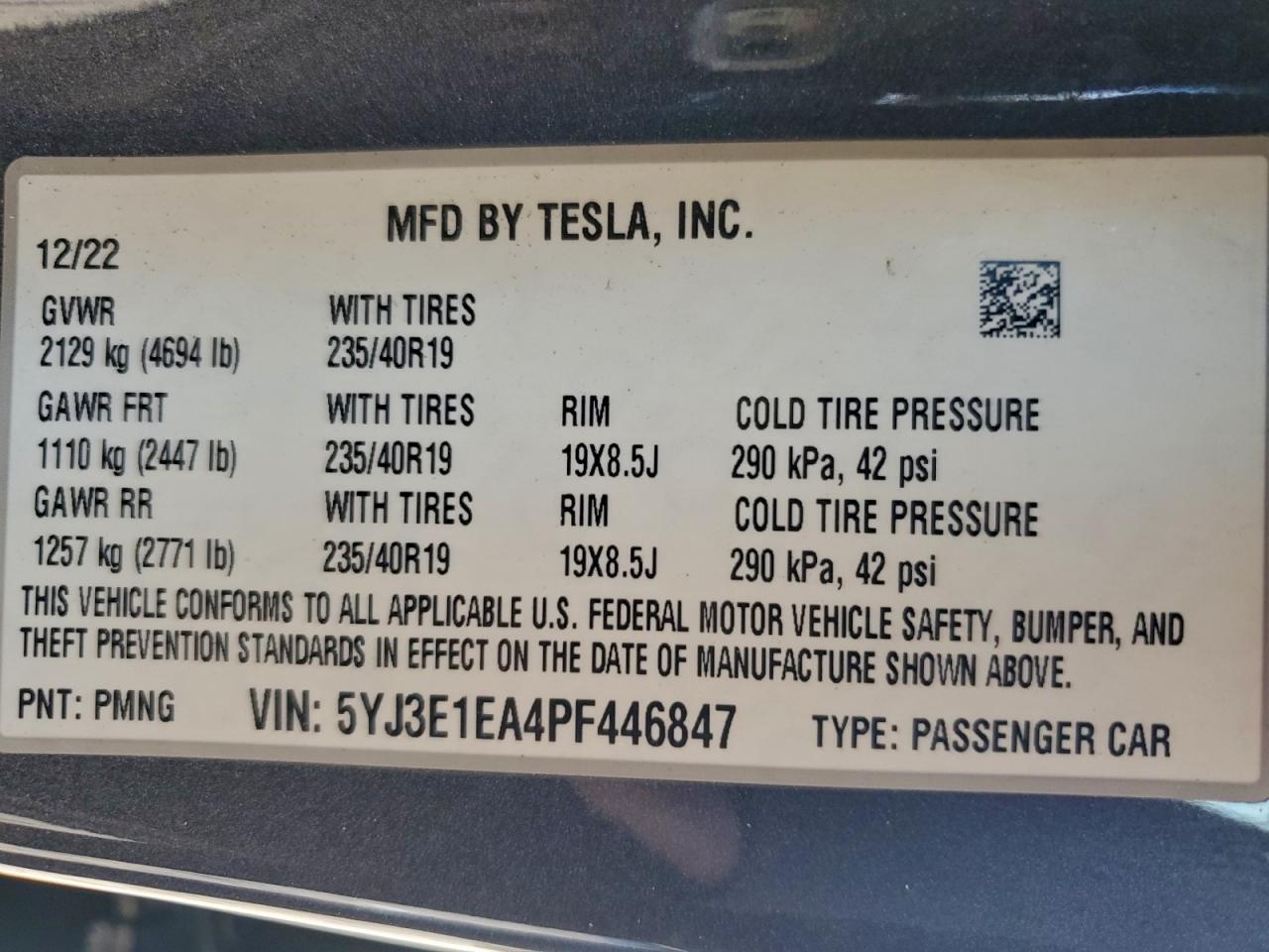 2023 Tesla Model 3 VIN: 5YJ3E1EA4PF446847 Lot: 94234255