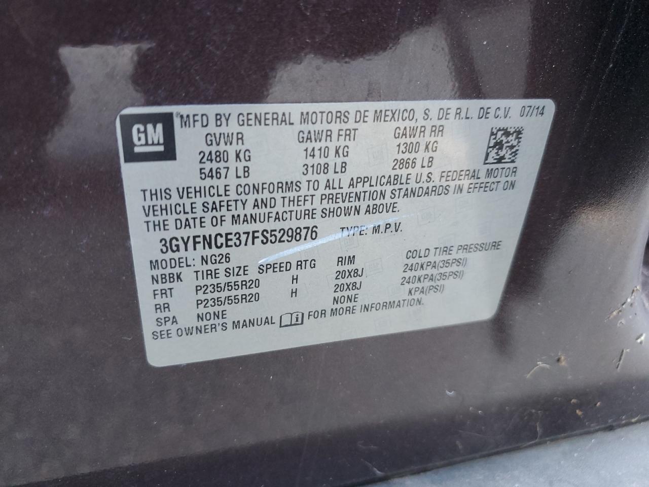 2015 Cadillac Srx Performance Collection VIN: 3GYFNCE37FS529876 Lot: 93315615