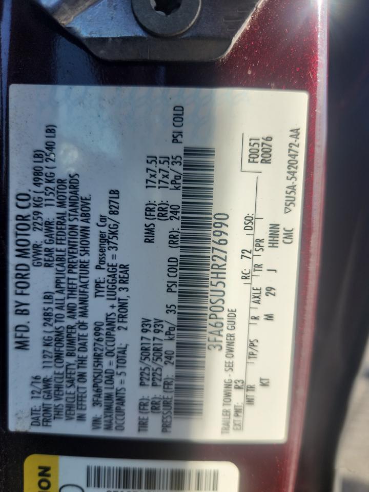 2017 Ford Fusion Titanium Phev VIN: 3FA6P0SU5HR276990 Lot: 91727425