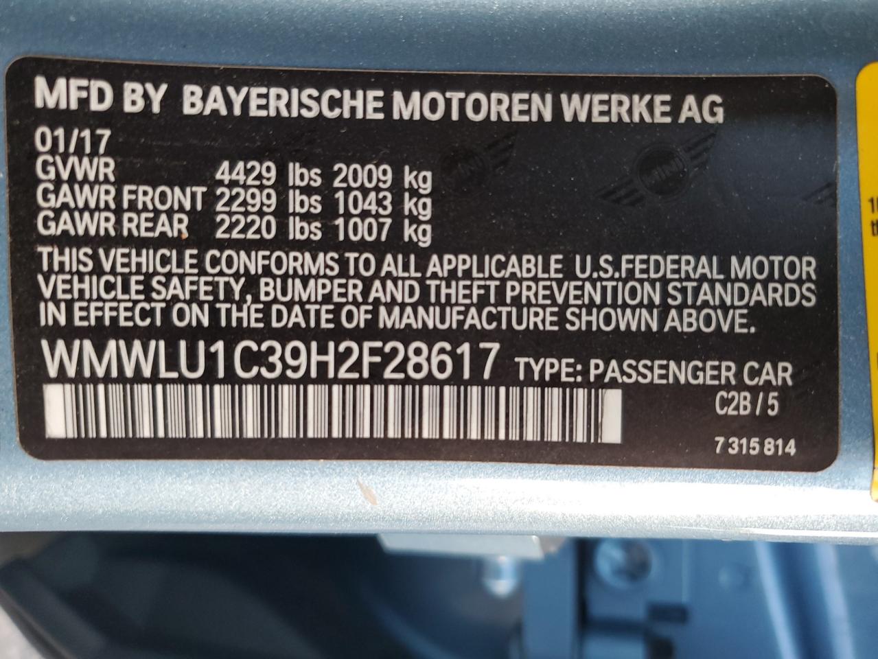 2017 Mini Cooper Clubman All4 VIN: WMWLU1C39H2F28617 Lot: 90668205