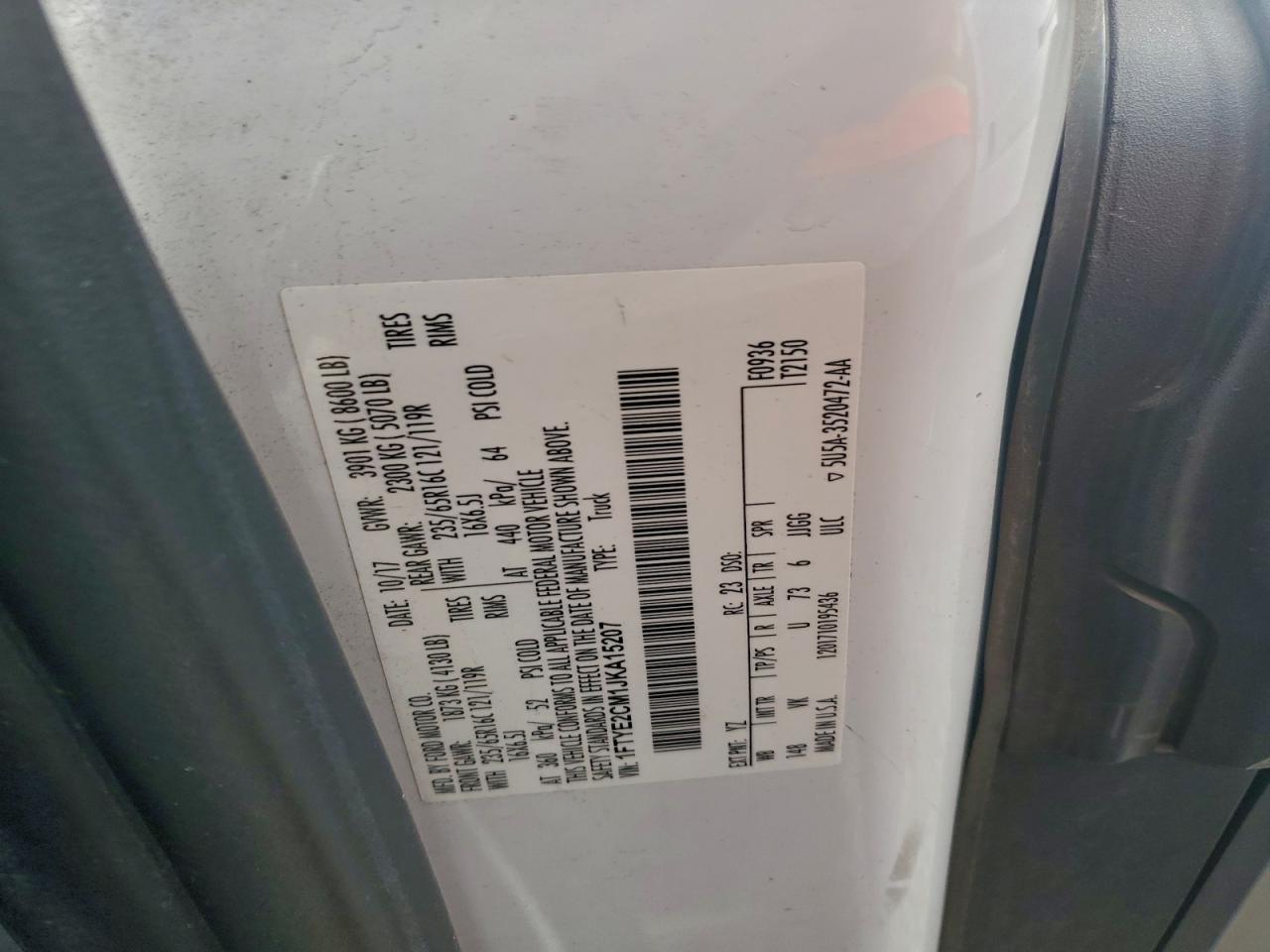 2018 Ford Transit T-150 VIN: 1FTYE2CM1JKA15207 Lot: 94557565