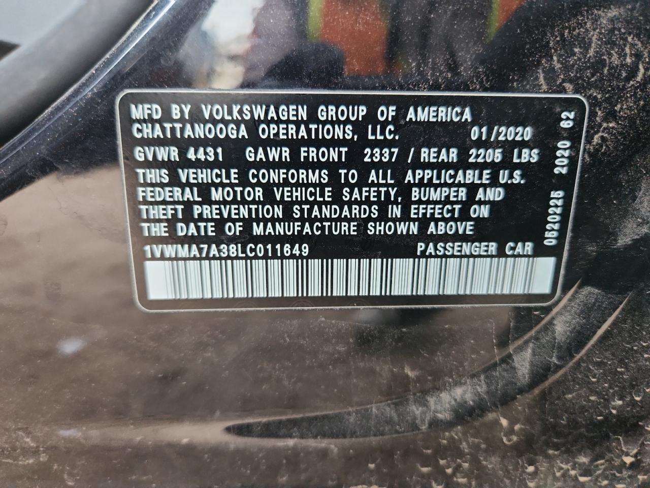 2020 Volkswagen Passat R-Line VIN: 1VWMA7A38LC011649 Lot: 92526735