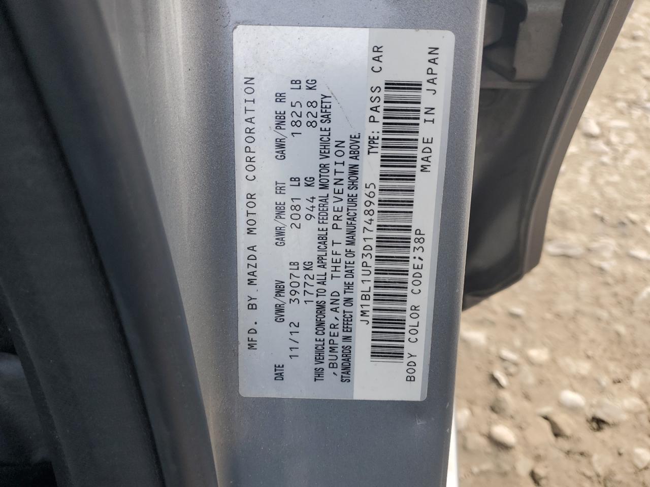 2013 Mazda 3 I VIN: JM1BL1UP3D1748965 Lot: 93256225