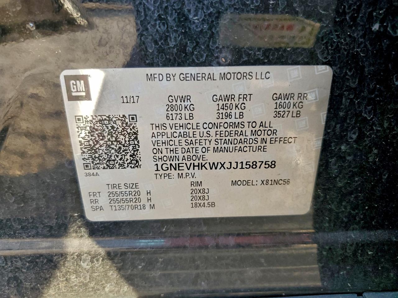 2018 Chevrolet Traverse Lt VIN: 1GNEVHKWXJJ158758 Lot: 94684155