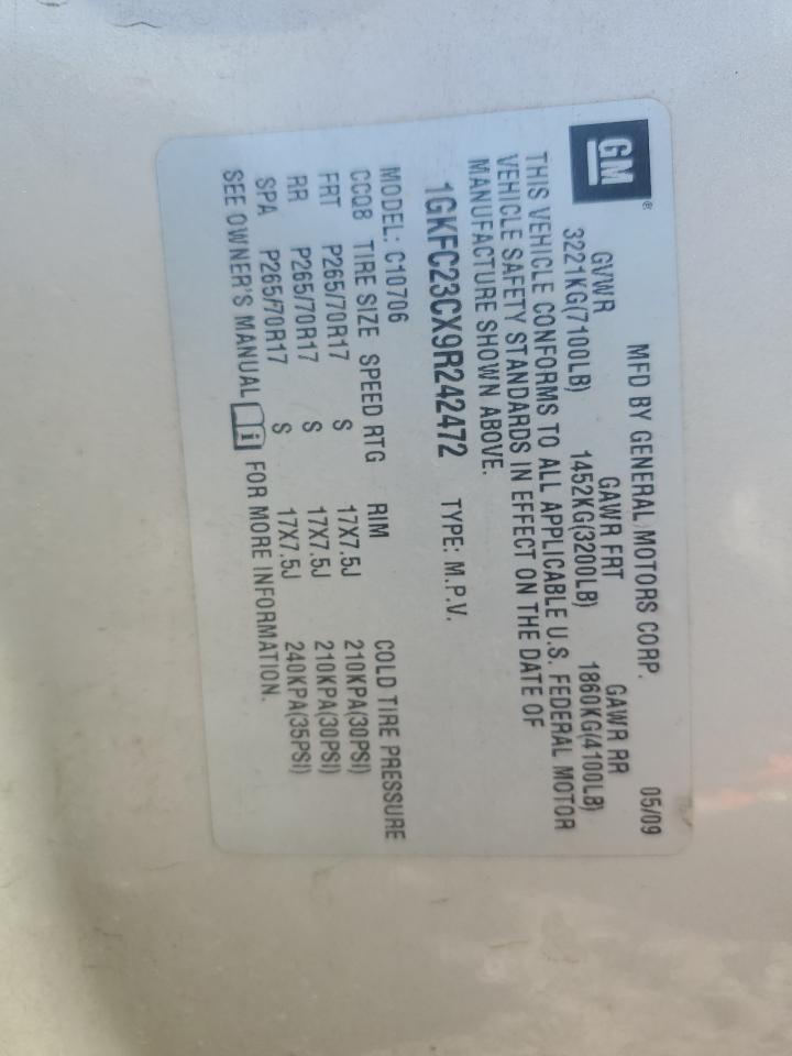 2009 GMC Yukon Sle VIN: 1GKFC23CX9R242472 Lot: 93037755