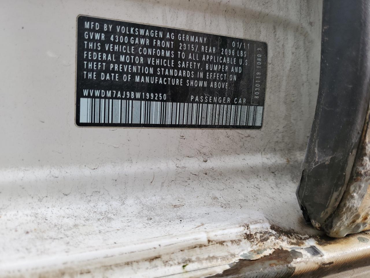2011 Volkswagen Golf VIN: WVWDM7AJ9BW199250 Lot: 91474345