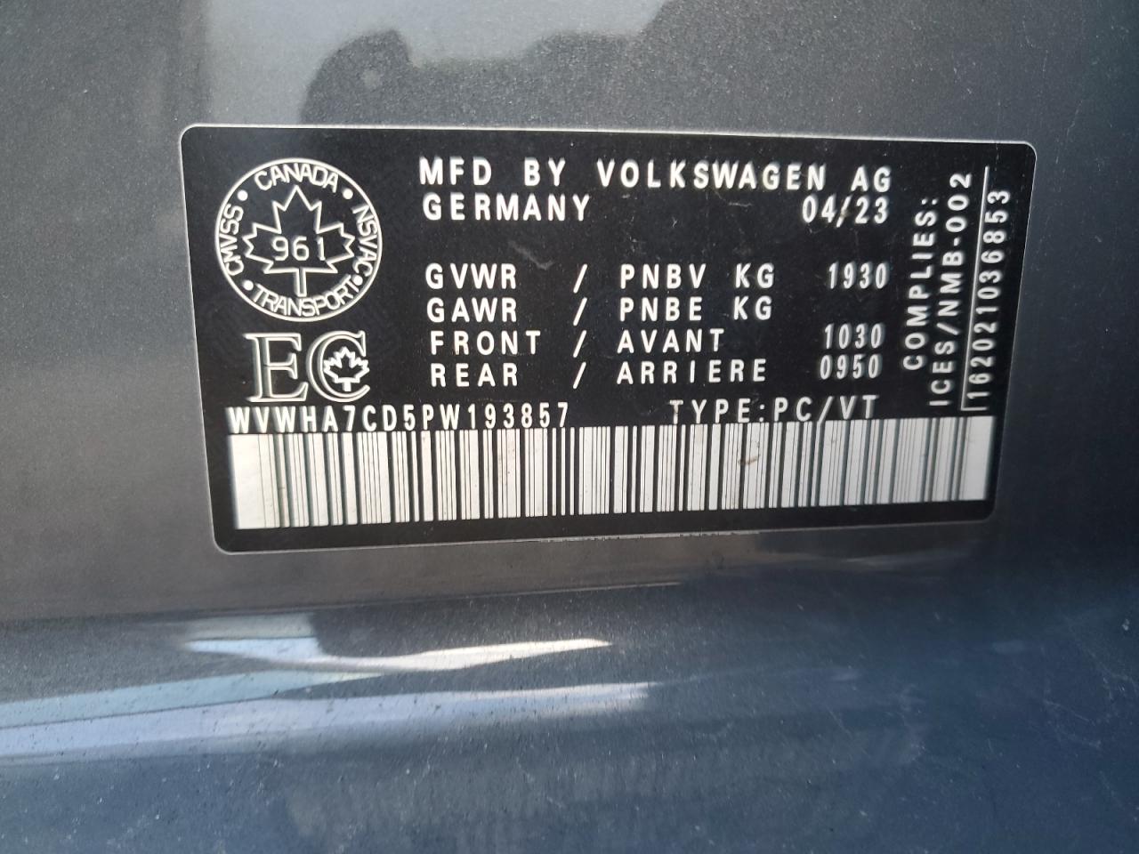 2023 Volkswagen Gti S VIN: WVWHA7CD5PW193857 Lot: 92716905