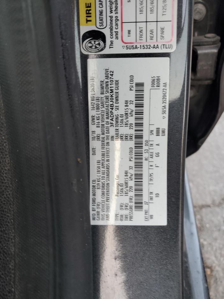 2019 Ford Fiesta Se VIN: 3FADP4BJ0KM110742 Lot: 93212675