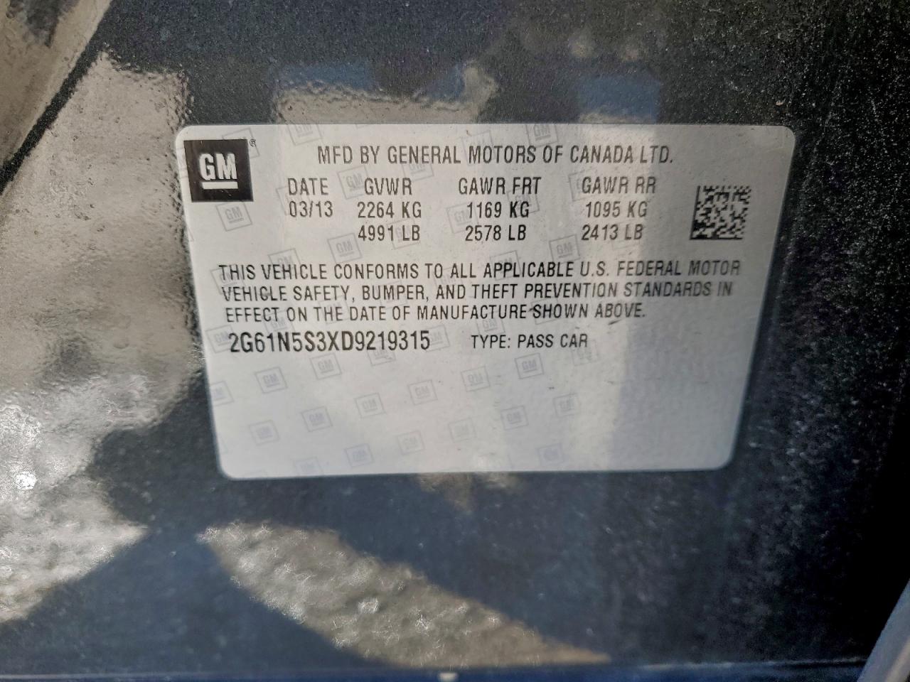 2013 Cadillac Xts VIN: 2G61N5S3XD9219315 Lot: 93646845