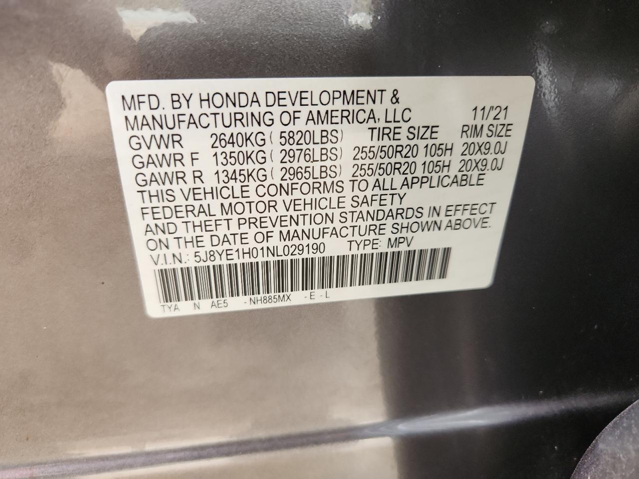 2022 Acura Mdx A-Spec VIN: 5J8YE1H01NL029190 Lot: 93434445