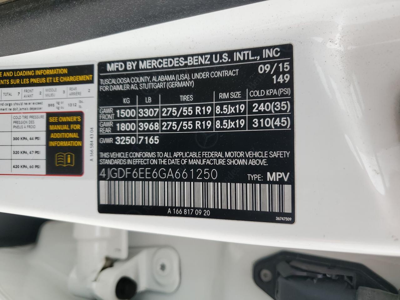 2016 Mercedes-Benz Gl 450 4Matic VIN: 4JGDF6EE6GA661250 Lot: 92727695