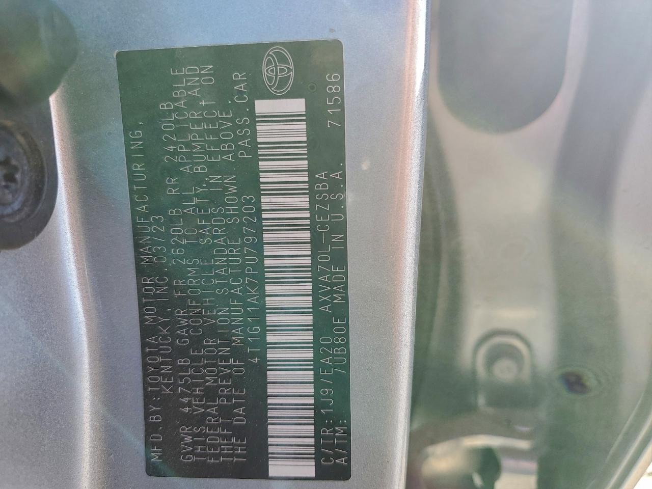 2023 Toyota Camry Se Night Shade VIN: 4T1G11AK7PU797203 Lot: 94646635