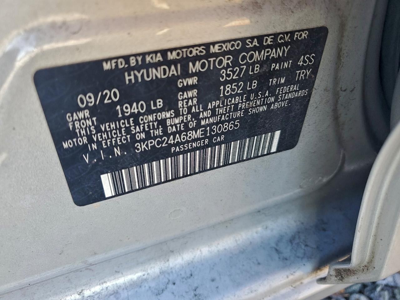 2021 Hyundai Accent Se VIN: 3KPC24A68ME130865 Lot: 94431435