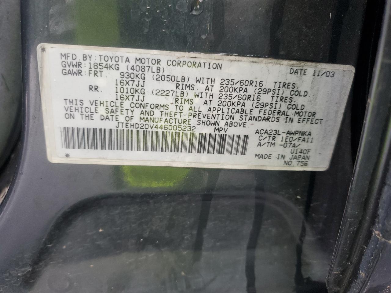 2004 Toyota Rav4 VIN: JTEHD20V446005232 Lot: 92358595