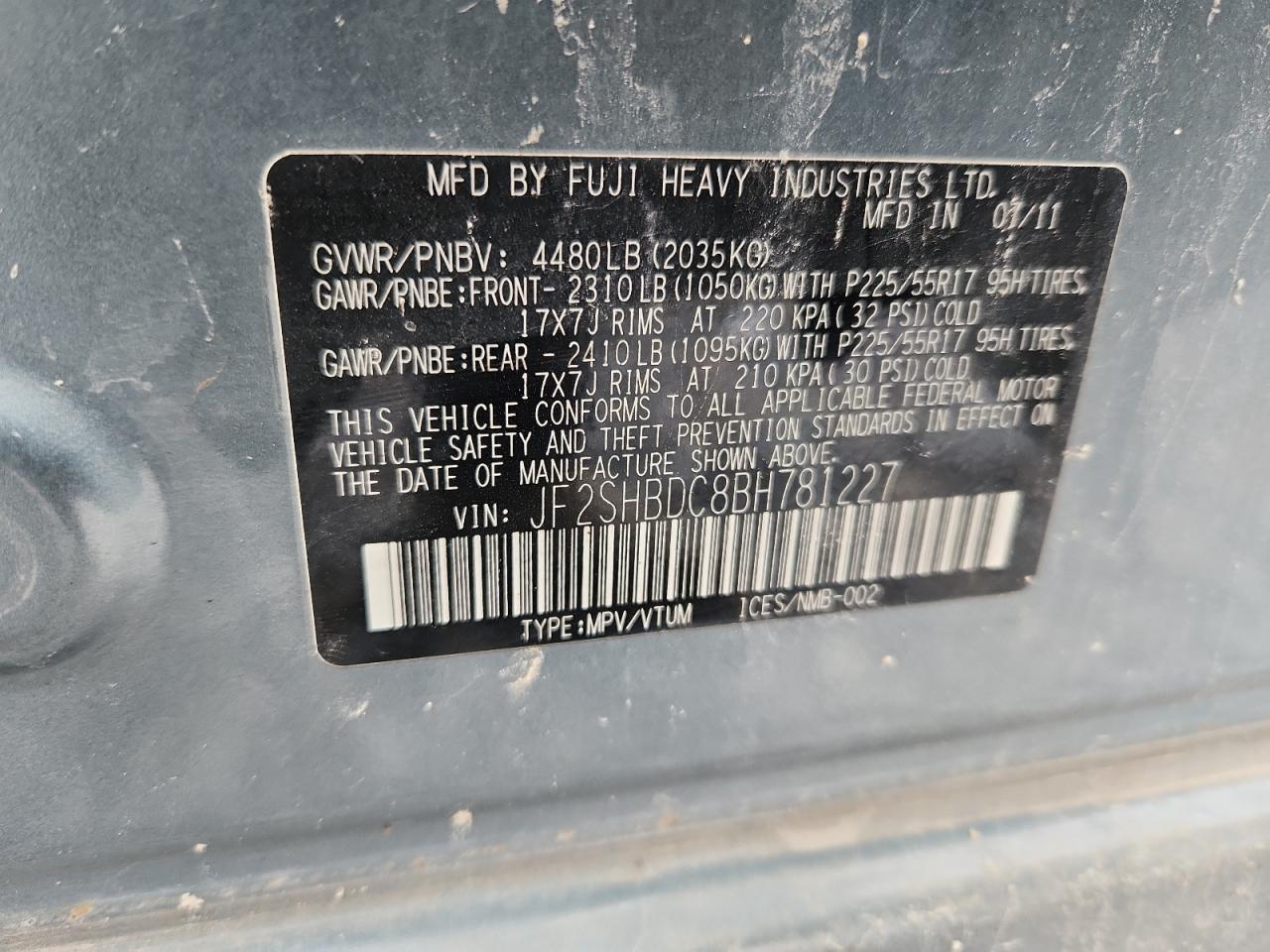 2011 Subaru Forester 2.5X Premium VIN: JF2SHBDC8BH781227 Lot: 92927745