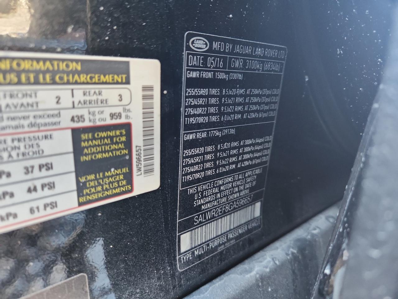 2016 Land Rover Range Rover Sport Sc VIN: SALWR2EF8GA596657 Lot: 93177225